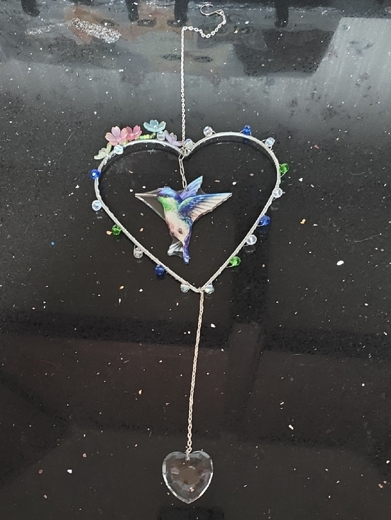 Other - NWOT. Heart-Shaped Hummingbird Sun Catcher - Multicolor With Crystal Heart